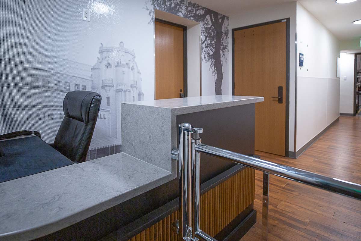 Reception area with chrome gate