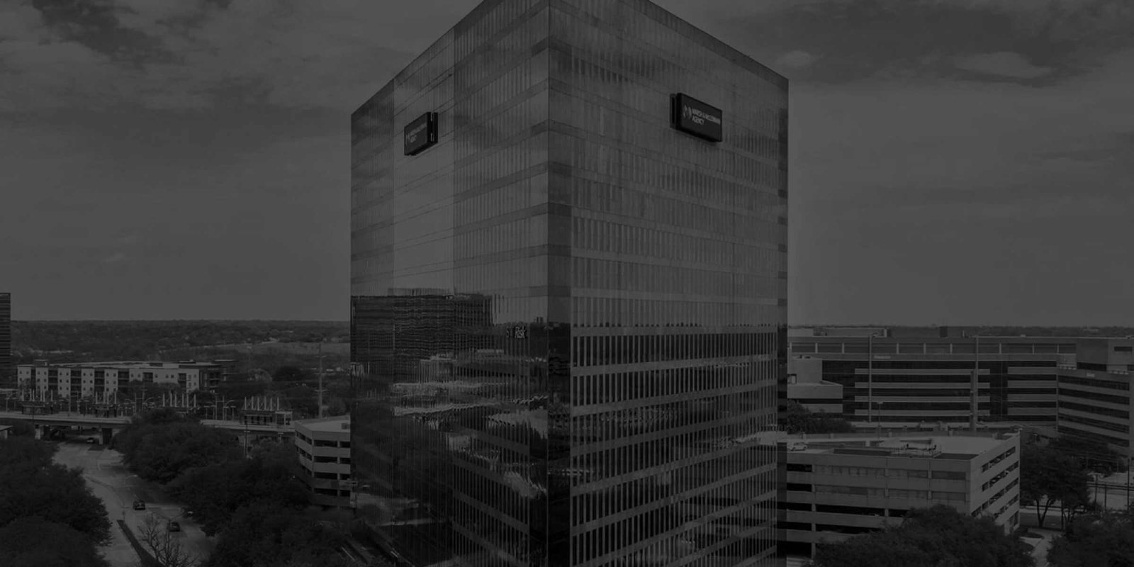Drone image of large office building