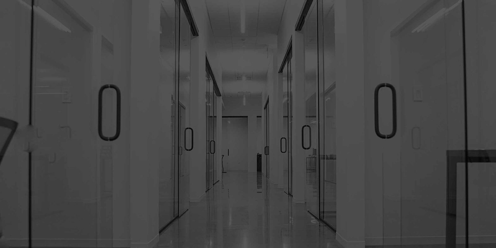 Office hallway with glass doors