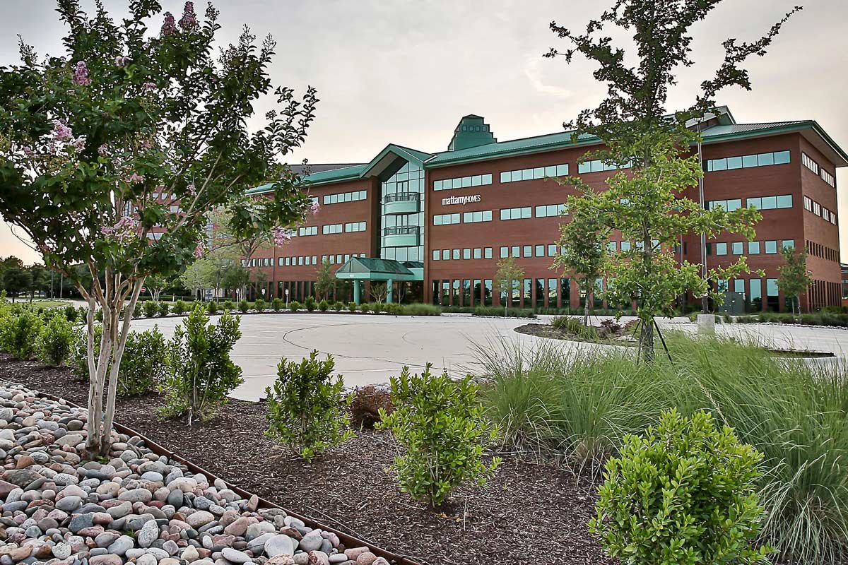Mercer building after completion from across the parking lot