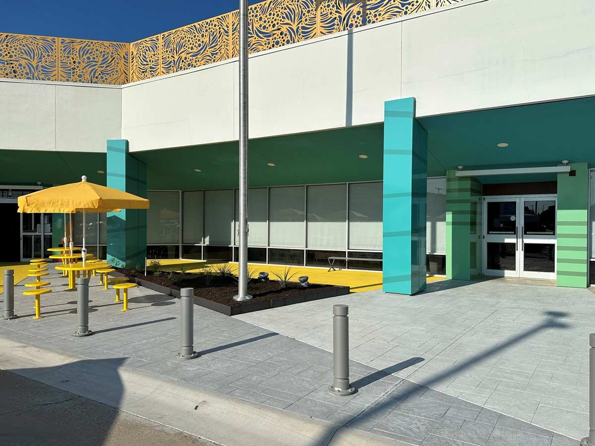 Library patio area with seating area