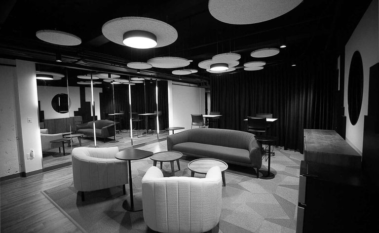Broadway lounge area in B/W