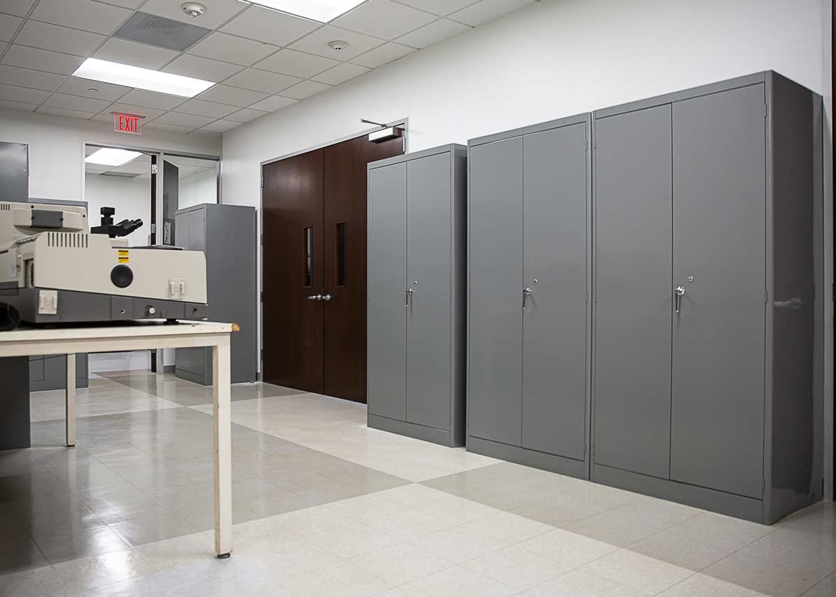Storage cabinets along wall in office
